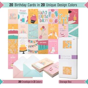 Mr. Pen- Assorted Birthday Cards with Envelopes, 20 Pack, 4 x 6 Inches, Birthday Cards Pack, Bulk Bi...