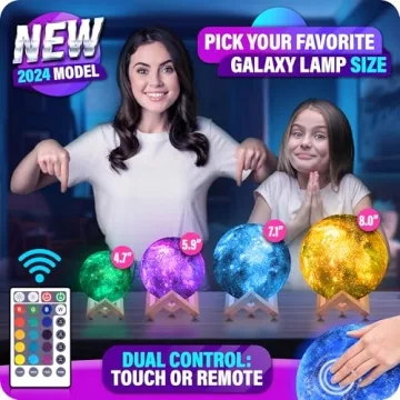 Galaxy Moon Lamp Multi-Color Touch Remote Wood Stand Night Light