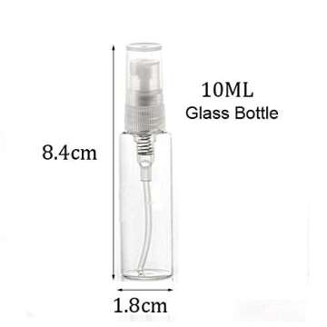 Elfenstal- 20pcs Empty 10ml Clear Fine Mist Atomizer Glass Bottle Spray Refillable Perfume Empty Bottle Glass Clean Cloth for Travel Party Portable Makeup Tool + Free 3ml Pipette