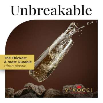 Vivocci Unbreakable Tritan Plastic Stemless Champagne Flutes 8.5 Oz - Reusable Glassware - Ideal for Mimosas, Cocktails & Sparkling Wine - Dishwasher-Safe - Wedding & Birthday Party Glasses - Set of 6
