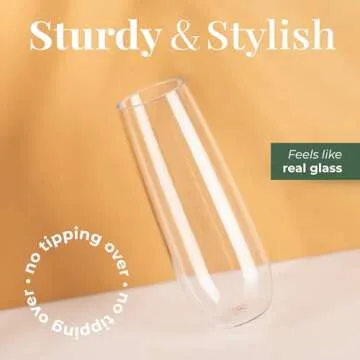 Vivocci Unbreakable Tritan Plastic Stemless Champagne Flutes 8.5 Oz - Reusable Glassware - Ideal for Mimosas, Cocktails & Sparkling Wine - Dishwasher-Safe - Wedding & Birthday Party Glasses - Set of 6