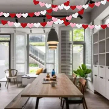 XIANMU 4 Pack Felt Heart Banner Pre-Strung Valentine’s Day Garland Banner Heart Decorations for Anniversary Wedding Birthday Party Mother's Day Decorations - Red White Pink