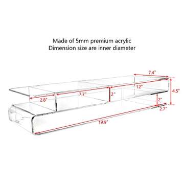 Ikee Design Premium 20 inch Wide Acrylic Large Monitor Stand Riser with 5 Compartments ,2 Tier Compu...