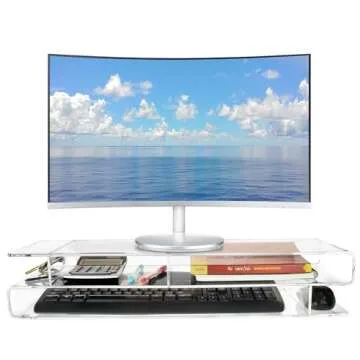 Ikee Design Premium 20 inch Wide Acrylic Large Monitor Stand Riser with 5 Compartments ,2 Tier Computer Stand with Storage, Acrylic Laptop Stand, Back to School, 20 W x 7.4 D x 4.5 H in