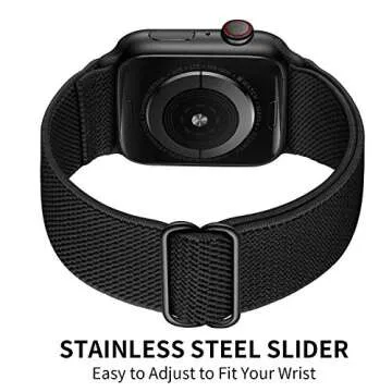 OXWALLEN XL Stretch Solo Loop Band Compatible with Apple Watch Series 10/9/8/7/6/5/4 SE Ultra 2/1 49mm 46mm 45mm 44mm, Adjustable Stretchy Elastic Nylon Braided Sport Strap for iWatch Women Men, Black