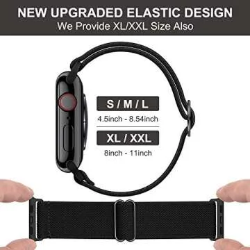 OXWALLEN XL Stretch Solo Loop Band Compatible with Apple Watch Series 10/9/8/7/6/5/4 SE Ultra 2/1 49mm 46mm 45mm 44mm, Adjustable Stretchy Elastic Nylon Braided Sport Strap for iWatch Women Men, Black