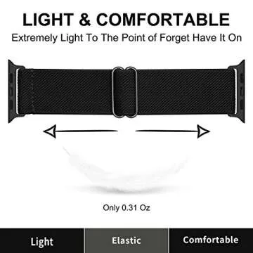OXWALLEN XL Stretch Solo Loop Band Compatible with Apple Watch Series 10/9/8/7/6/5/4 SE Ultra 2/1 49mm 46mm 45mm 44mm, Adjustable Stretchy Elastic Nylon Braided Sport Strap for iWatch Women Men, Black