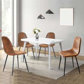 FurnitureR Dining Chairs Set of 4, Fabric Suede Dining Room Side Seating, Kitchen Chairs with Metal ...