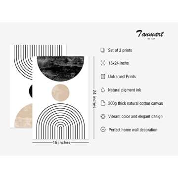 Mid Century Modern Wall Art Prints Set of 2, Neutral Abstract Geometric Boho Wall Art Canvas Eoind A...