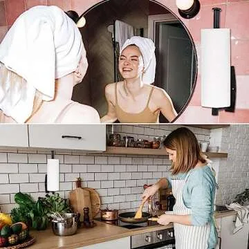 Baokcotei 2023 Paper Towel Holders Wall Mount Under Cabinet 13.2In Self Adhesive Drilling Paper Towel Rolls SUS304 Vertically Horizontally for Kitchen Bathroom Door Rustproof Rack