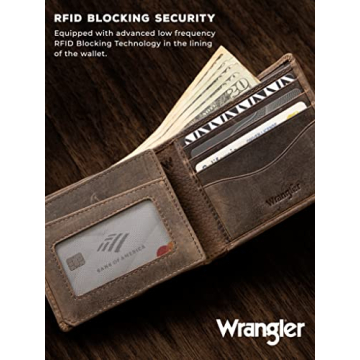 Wrangler Men's Bifold Wallet - Genuine Leather with RFID Blocking