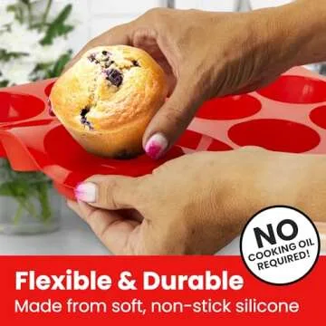 HOTPOP Silicone Muffin Mold for on Top of Baking Sheet, 12 Muffins (Red) - Muffin Pans Nonstick 12 Spots, Silicone Muffin Pans for Baking, Muffin Tray, Silicone Cupcake Molds, Cupcake Baking Pan