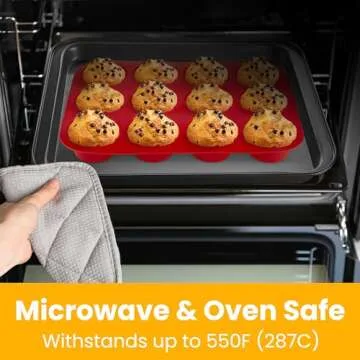 HOTPOP Silicone Muffin Mold for on Top of Baking Sheet, 12 Muffins (Red) - Muffin Pans Nonstick 12 Spots, Silicone Muffin Pans for Baking, Muffin Tray, Silicone Cupcake Molds, Cupcake Baking Pan