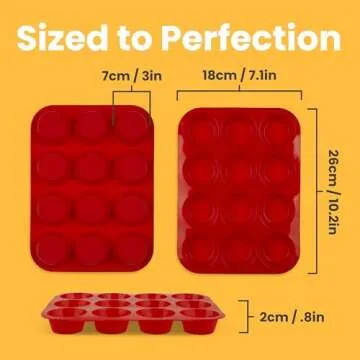 HOTPOP Silicone Muffin Mold for on Top of Baking Sheet, 12 Muffins (Red) - Muffin Pans Nonstick 12 Spots, Silicone Muffin Pans for Baking, Muffin Tray, Silicone Cupcake Molds, Cupcake Baking Pan