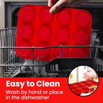 HOTPOP Silicone Muffin Mold for on Top of Baking Sheet, 12 Muffins (Red) - Muffin Pans Nonstick 12 Spots, Silicone Muffin Pans for Baking, Muffin Tray, Silicone Cupcake Molds, Cupcake Baking Pan