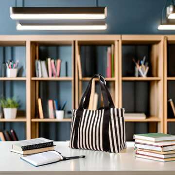 Medium Tote Bag for Women, Black & White Summer Purses, Canvas Shoulder Handbags with Pockets, Work bag for Teacher Trendy(M Black+White)