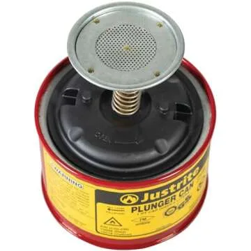 Justrite Plunger Can for Solvents, 1 Pint Capacity, 5.25" x 4.9" Steel Push-Down Solvent Dispenser C...