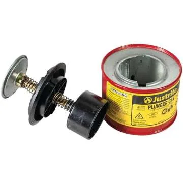 Justrite Plunger Can for Solvents, 1 Pint Capacity, 5.25" x 4.9" Steel Push-Down Solvent Dispenser Can, Made in the USA Industrial Mechanic Tools, Red, 10008