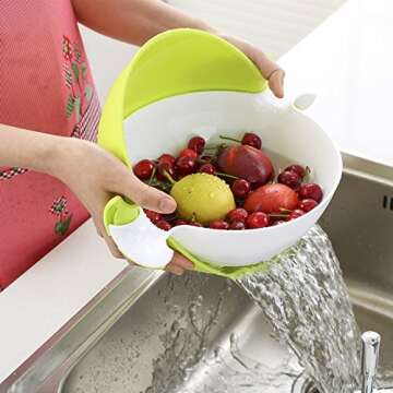 CHICHIC 2-in-1 kitchen Strainer/Colander & Bowl Sets, Large Plastic Washing Bowl and Strainer, Detachable Colanders Strainers Set, Space-Saver, for Fruits Vegetable Cleaning Washing Mixing, Pink