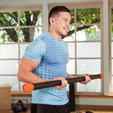 JFIT Weighted Workout Bar with Rubber Padding, 48”, 5 LB, Aqua/Black,20-7505