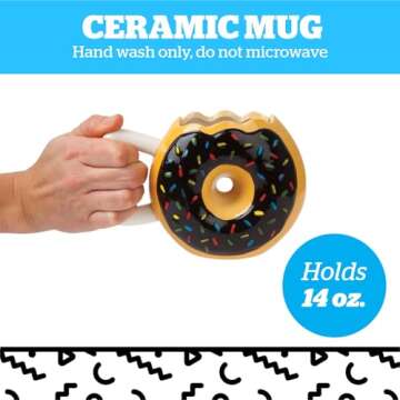 BigMouth Inc Sprinkle Donut Coffee Mug, Fun Novelty Doughnut Shaped Cup, Fun Gift for Dessert Lovers, Ceramic, 12 Ounces
