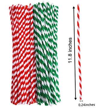 Livder 200 Pieces Christmas Red Green Pipe Chenille Cleaners Stems and 1000 Pieces Pom Poms Pompoms for DIY Art Crafts Decorations Supplies