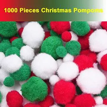 Livder 200 Pieces Christmas Red Green Pipe Chenille Cleaners Stems and 1000 Pieces Pom Poms Pompoms for DIY Art Crafts Decorations Supplies