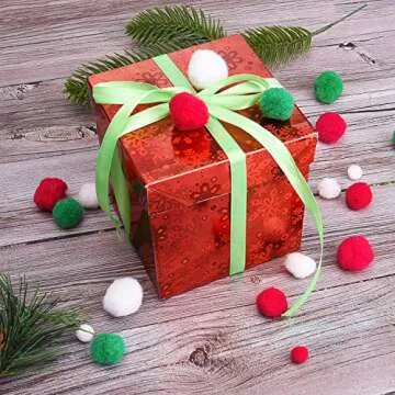 Livder 200 Pieces Christmas Red Green Pipe Chenille Cleaners Stems and 1000 Pieces Pom Poms Pompoms for DIY Art Crafts Decorations Supplies