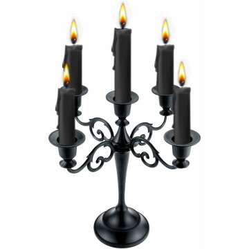 Elegant 5-Arms Black Metal Candle Holder for Pillar Candles - Perfect Home Decor
