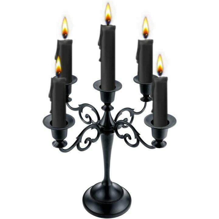 Elegant 5-Arms Black Metal Candle Holder - Home Decor