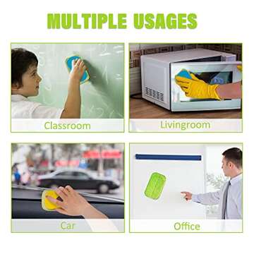 2 Packs Chalkboard Eraser - Washable Reusable Microfiber Eraser Cleaning Chalk/Markers/Duster Tool in Home Classroom Office Attached 2 Pcs Microfiber Cloth WP03