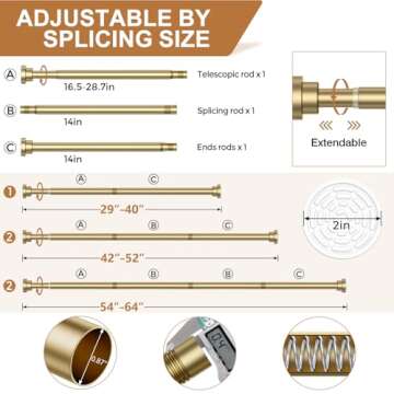 AIZESI Gold Tension Curtain Rod 30-63 Inch - Adjustable, Non-Slip, No Drilling