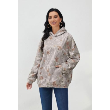 Stylish Maple Leaf Camo Fleece Hoodie for Women