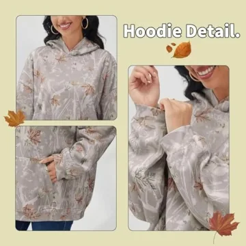 Stylish Maple Leaf Camo Fleece Hoodie for Women