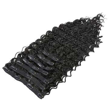 FASHION LINE Synthetic Curly Clip in Hair Extensions Double Weft Full Head Deep Wave Hair Pieces Hea...
