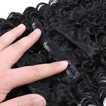 FASHION LINE Synthetic Curly Clip in Hair Extensions Double Weft Full Head Deep Wave Hair Pieces Heat Resistance Thick Deep Wave Clip In 7 Pieces(24" Deep Wave, #1B Natural Black)