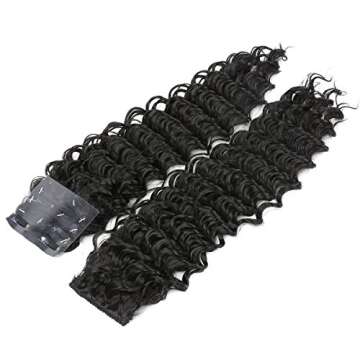 FASHION LINE Synthetic Curly Clip in Hair Extensions Double Weft Full Head Deep Wave Hair Pieces Heat Resistance Thick Deep Wave Clip In 7 Pieces(24" Deep Wave, #1B Natural Black)