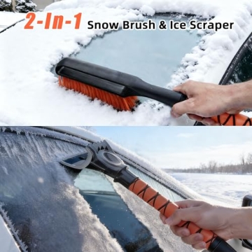 AMADAW 27" 2-in-1 Snow Brush and Ice Scrapers for Car Windshield [Military-Grade Rugged Durability] ...