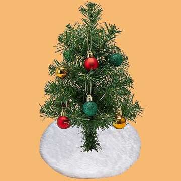Mini Plush White Faux Fur Xmas Tree Skirt for Small Trees