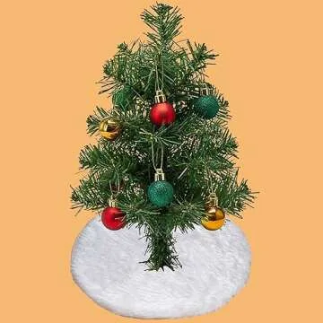 Mini Plush White Faux Fur Xmas Tree Skirt for Small Trees
