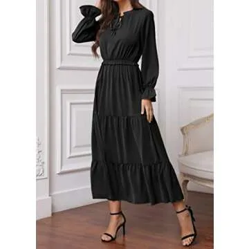 KIRUNDO Spring Maxi Dress 2024 Casual Long Sleeve Boho Style