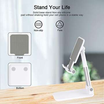 Cell Phone Stand, Angle Height Adjustable Cell Phone Stand for Desk, Fully Foldable Cell Phone Holder, Tablet Stand, Case Friendly Compatible with All Mobile Phone/iPad/Kindle/Tablet Phone Dock