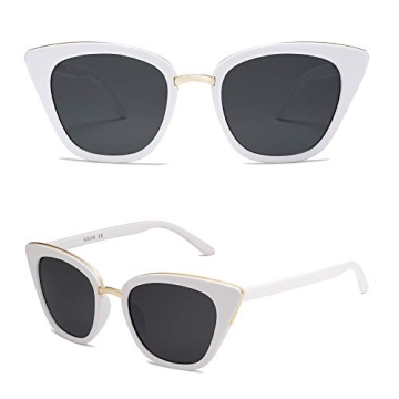 SOJOS Cat Eye Designer Sunglasses Fashion UV400 Protection Glasses SJ2052 (C11 White Frame/Grey Lens, 54)