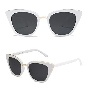 SOJOS Cat Eye Designer Sunglasses Fashion UV400 Protection Glasses SJ2052 (C11 White Frame/Grey Lens, 54)