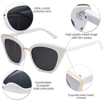 SOJOS Cat Eye Designer Sunglasses Fashion UV400 Protection Glasses SJ2052 (C11 White Frame/Grey Lens, 54)