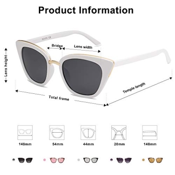 SOJOS Cat Eye Designer Sunglasses Fashion UV400 Protection Glasses SJ2052 (C11 White Frame/Grey Lens, 54)