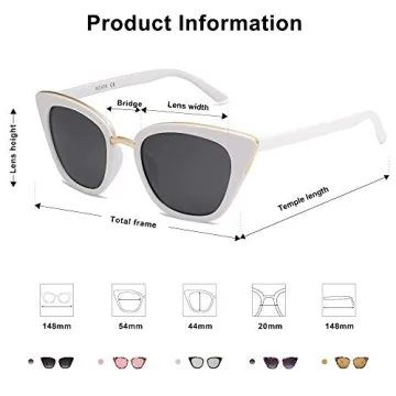 SOJOS Cat Eye Designer Sunglasses Fashion UV400 Protection Glasses SJ2052 (C11 White Frame/Grey Lens, 54)