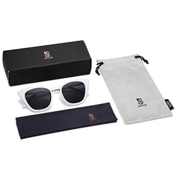 SOJOS Cat Eye Designer Sunglasses Fashion UV400 Protection Glasses SJ2052 (C11 White Frame/Grey Lens, 54)