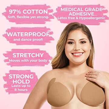 TwiinsBra Breast Lift Tape - 3 Pairs w/Nipple Covers - Boob Tape - Boobtape (Caramel, C-D)