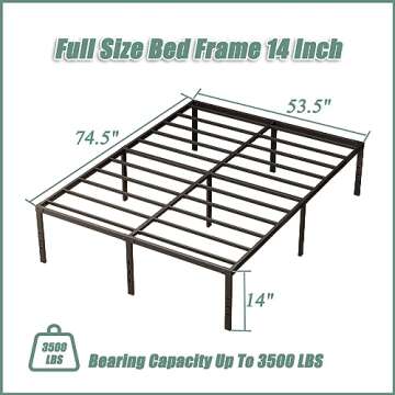 JTPTU 14 Inch Full Size Bed Frame,Metal Platform Bed Frame Full Size No Box Spring Needed, Noise Fre...